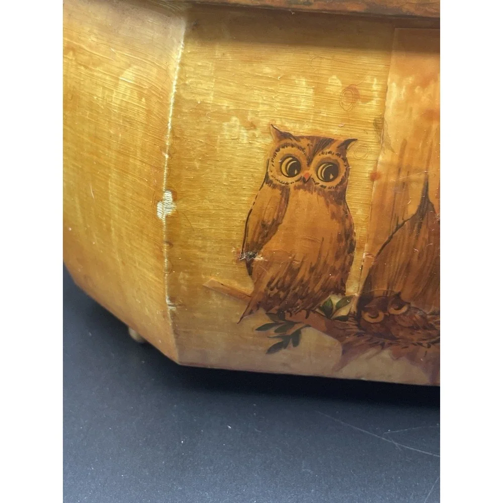 Rare Vintage 1960s-1970s Owl Wood Decoupage Purse